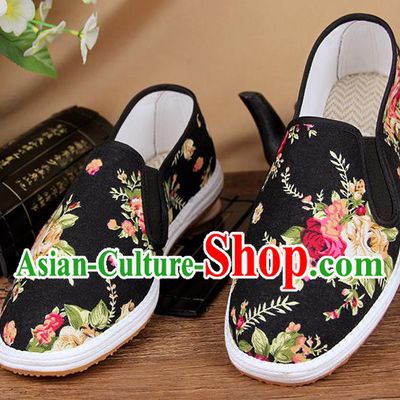 Chinese National Shoes Traditional Black Cloth Shoes Monk Shoes for Men