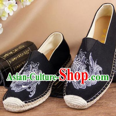 Chinese National Shoes Traditional Black Cloth Shoes Embroidery Martial Arts Shoes for Men