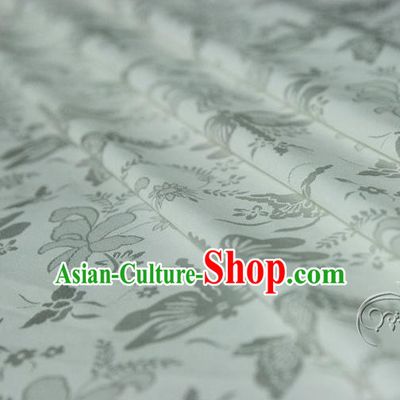Asian Chinese Traditional White Jacquard Silk Fabric Ancient Hanfu Brocade Fabric Drapery Material