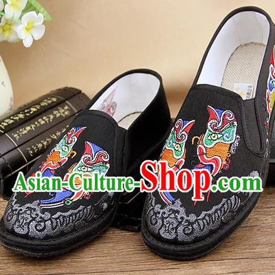 Chinese National Shoes Traditional Black Cloth Shoes Embroidery Shoes for Men