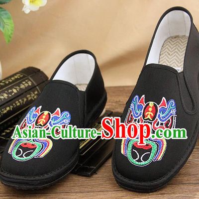 Chinese National Shoes Traditional Black Cloth Shoes Embroidery Facial Makeup Shoes for Men