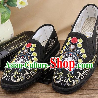 Chinese National Shoes Traditional Martial Arts Cloth Shoes Embroidery Facial Makeup Shoes for Men