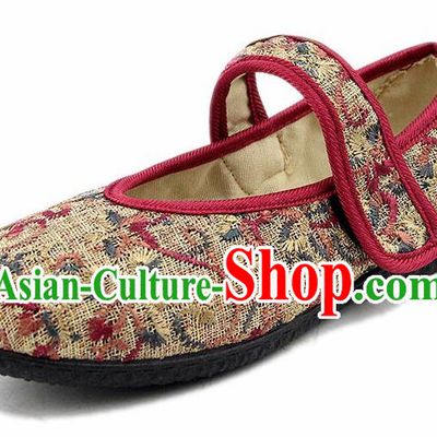 Chinese National Handmade Shoes Traditional Cloth Shoes Beige Shoes for Women