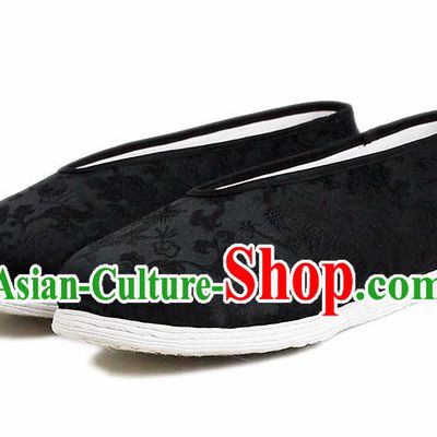 Chinese National Shoes Traditional Cloth Shoes Black Satin Shoes for Men
