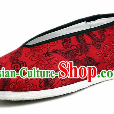 Chinese National Shoes Traditional Cloth Shoes Red Satin Shoes for Men