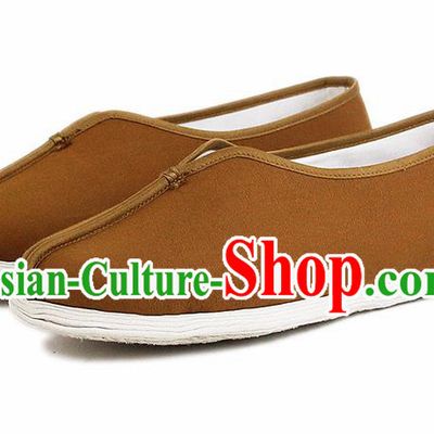 Chinese National Khaki Cloth Shoes Traditional Martial Arts Shoes Monk Shoes for Men