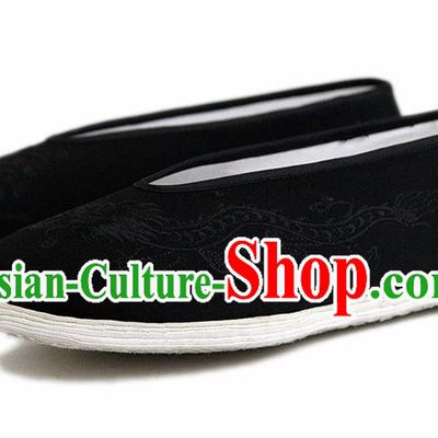 Chinese National Black Cloth Shoes Traditional Martial Arts Shoes Embroidery Dragon Shoes for Men