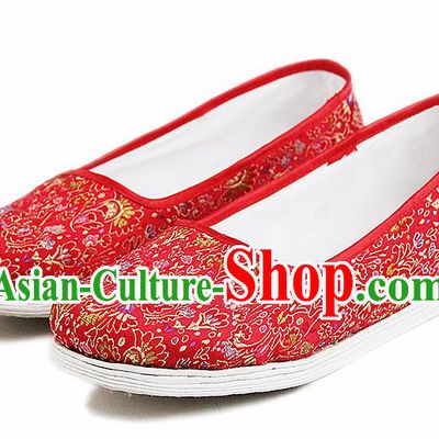 Chinese National Handmade Cloth Shoes Traditional Shoes Embroidered Red Shoes for Women