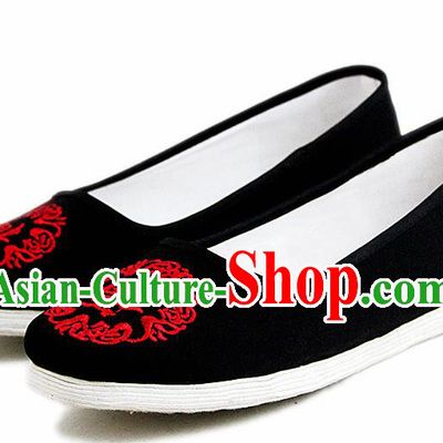 Chinese National Handmade Cloth Shoes Traditional Shoes Embroidered Black Shoes for Women