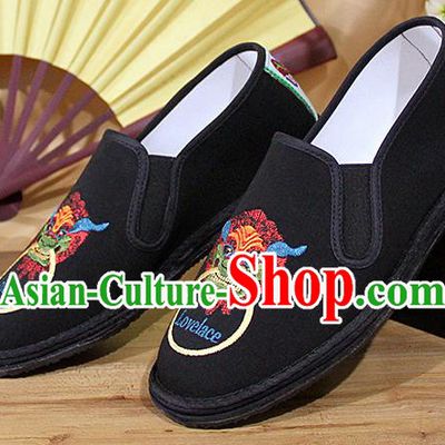 Chinese National Shoes Traditional Embroidery Lion Cloth Shoes Black Shoes for Men