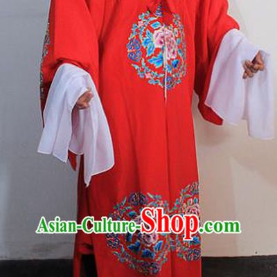 Chinese Traditional Peking Opera Niche Embroidered Robe Ancient Bridegroom Scholar Red Costumes for Men