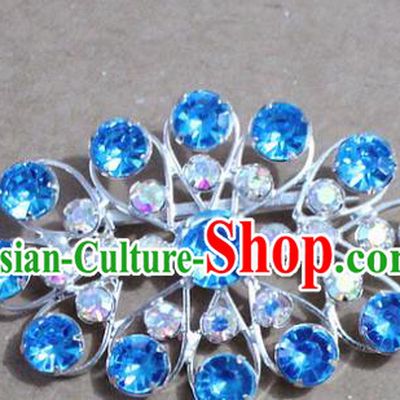 Chinese Traditional Peking Opera Diva Accessories Ancient Princess Blue Crystal Brooch for Women