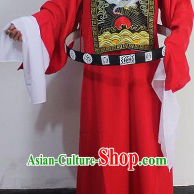 Chinese Traditional Peking Opera Niche Red Robe Ancient County Magistrate Costumes for Men