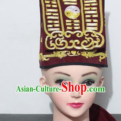 Chinese Traditional Peking Opera Taoist Red Hat Ancient Taoism Handkerchief for Men