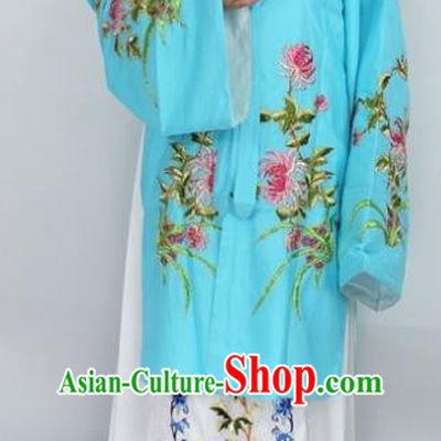 Chinese Traditional Peking Opera Diva Costumes Ancient Princess Embroidered Chrysanthemum Blue Dress for Women