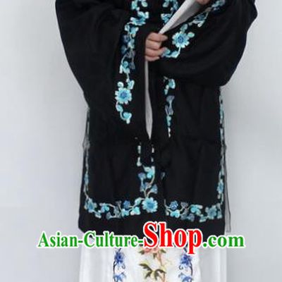 Chinese Traditional Peking Opera Diva Black Costumes Ancient Princess Embroidered Cloak for Women
