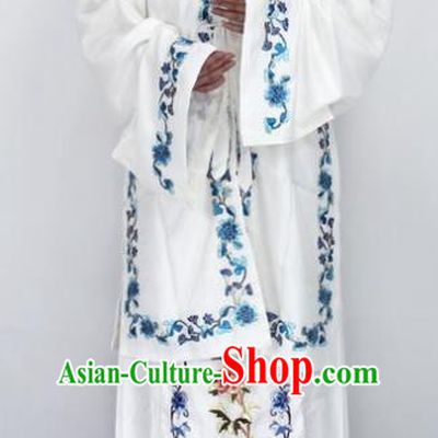 Chinese Traditional Peking Opera Diva White Costumes Ancient Princess Embroidered Cloak for Women