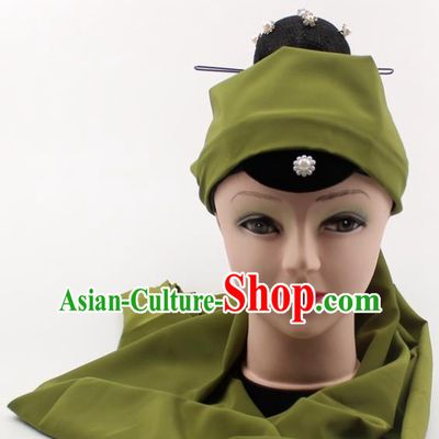 Chinese Traditional Peking Opera Pantaloon Hair Accessories Ancient Dowager Countess Green Headcloth for Women