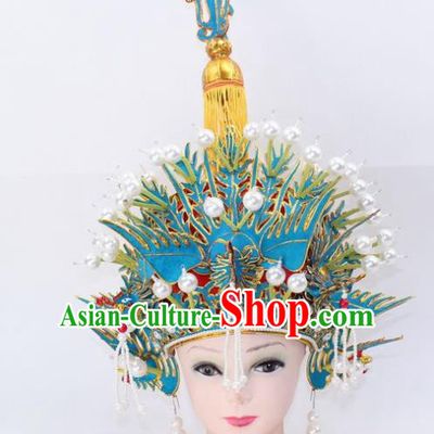 Chinese Traditional Peking Opera Pantaloon Phoenix Helmet Ancient Female General Hat for Women