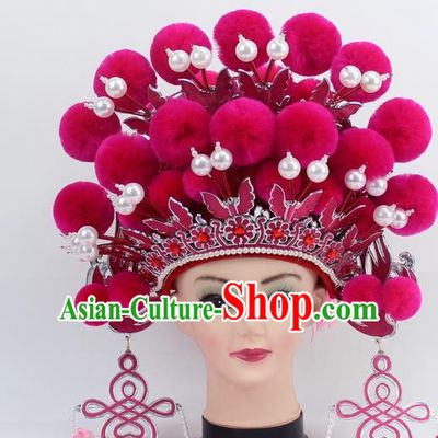 Chinese Traditional Peking Opera Rosy Venonat Phoenix Coronet Ancient Bride Hair Accessories for Women