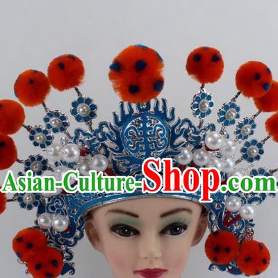 Chinese Traditional Peking Opera Takefu Orange Venonat Helmet Ancient Warriors Hat for Men