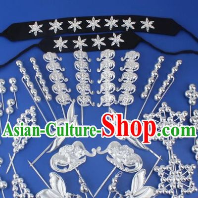 Chinese Traditional Peking Opera Actress Hair Accessories Ancient Sliver Hairpins Complete Set for Women
