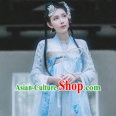 Traditional Chinese Ancient Tang Dynasty Princess Peri Goddess Embroidered Costumes Hanfu Dress for Women