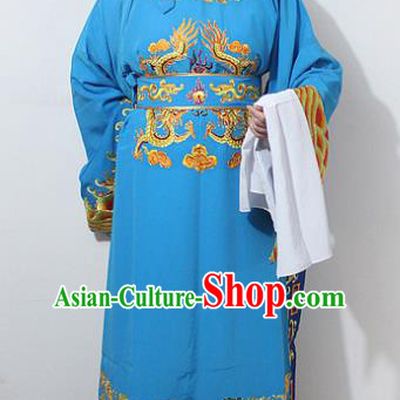 Chinese Traditional Peking Opera Scholar Blue Embroidered Robe Ancient Minister Costume for Men