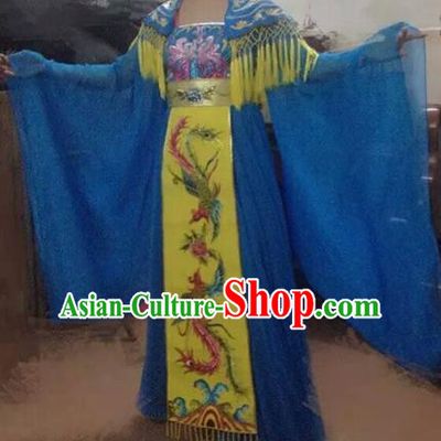 Traditional Chinese Classical Dance Costumes Ancient Tang Dynasty Imperial Consort Embroidered Blue Hanfu Dress for Women