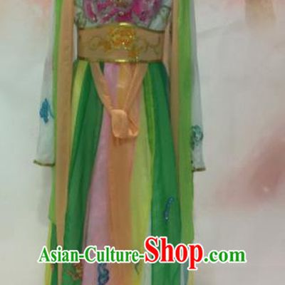 Traditional Chinese Classical Dance Embroidered Costumes Ancient Peri Goddess Green Hanfu Dress for Women