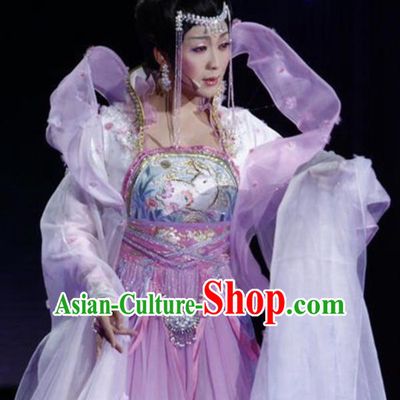 Traditional Chinese Classical Dance Embroidered Costumes Ancient Moon Goddess Lilac Hanfu Dress for Women