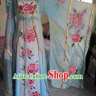 Traditional Chinese Classical Dance Costumes Ancient Imperial Consort Embroidered Blue Hanfu Dress for Women