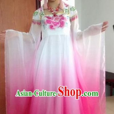 Traditional Chinese Classical Lotus Dance Embroidered Costumes Ancient Moon Goddess Pink Hanfu Dress for Women
