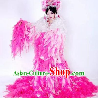 Traditional Chinese Classical Dance Costumes Ancient Imperial Consort Pink Feather Hanfu Dress for Women
