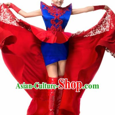 Chinese Traditional Classical Dance Costumes Folk Dance Red Lace Dress for Women