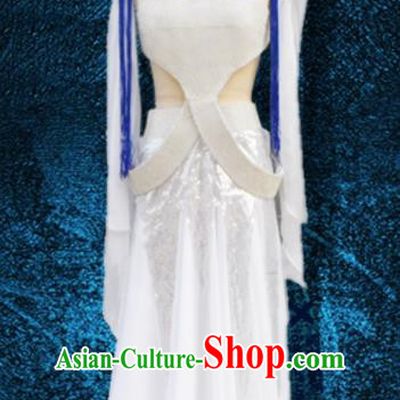 Chinese Traditional Classical Dance Costumes Stage Performance Folk Dance White Dress for Women