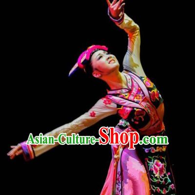 Chinese Traditional Ethnic Costumes Qiang Minority Nationality Dance Clothing for Women