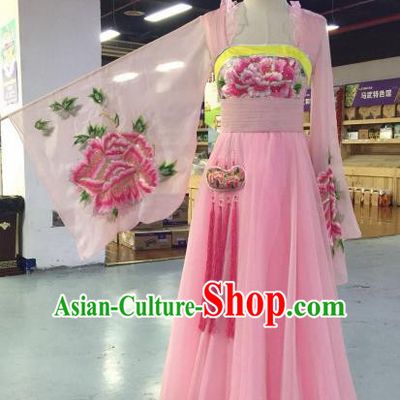 Chinese Traditional Classical Dance Costume Ancient Tang Dynasty Imperial Consort Embroidered Pink Hanfu Dress for Women