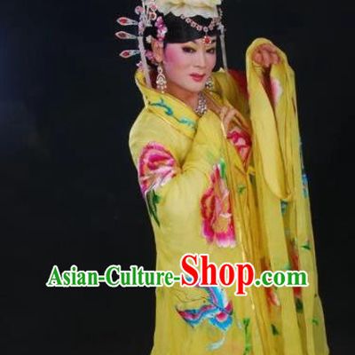 Chinese Traditional Classical Dance Embroidered Costume Ancient Tang Dynasty Imperial Consort Yellow Hanfu Dress for Women