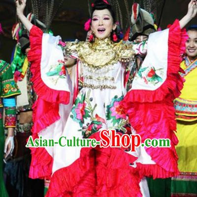 Chinese Traditional Classical Dance Costumes Ancient Folk Dance Flowers Dress for Women
