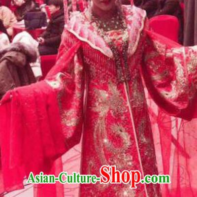 Chinese Traditional Tang Dynasty Embroidered Wedding Costume Ancient Imperial Consort Red Hanfu Dress for Women