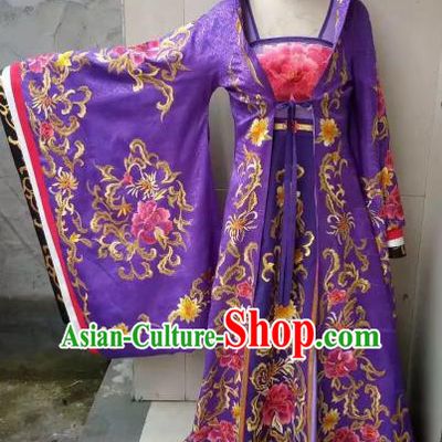 Chinese Traditional Tang Dynasty Embroidered Costume Ancient Imperial Consort Purple Hanfu Dress for Women