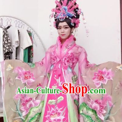 Traditional Chinese Tang Dynasty Costume Ancient Imperial Consort Embroidered Lotus Pink Hanfu Dress for Women