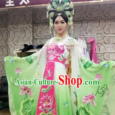 Traditional Chinese Tang Dynasty Costume Ancient Imperial Consort Embroidered Lotus Green Hanfu Dress for Women