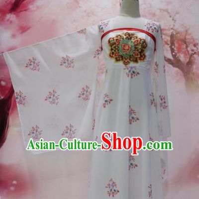 Chinese Traditional Embroidered Costume Ancient Tang Dynasty Princess White Hanfu Dress for Women