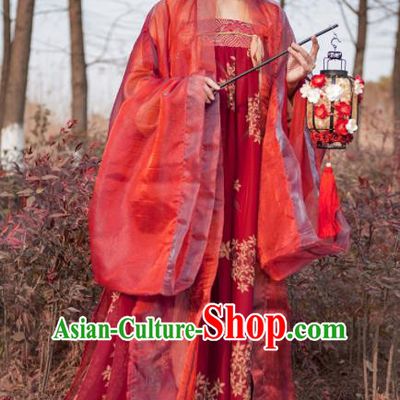 Chinese Ancient Traditional Red Hanfu Dress Tang Dynasty Imperial Consort Embroidered Costumes for Women