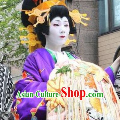 Traditional Japanese Geisha Black Long Wig and Hair Jewelry