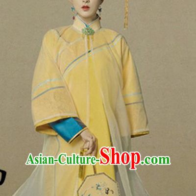 Traditional Chinese Qing Dynasty Palace Lady Costumes Ancient Manchu Imperial Consort Dress and Headpiece for Women