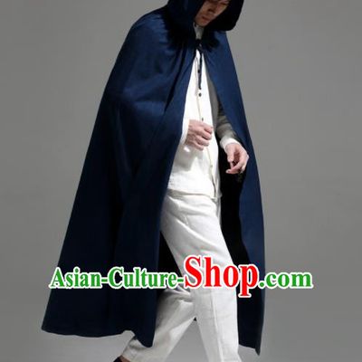 Chinese Traditional Ancient Swordsman Costumes Navy Cloak for Men