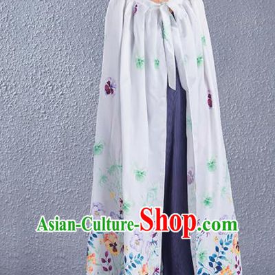 Traditional Chinese Ancient Costumes Hanfu Printing Grey Cloak for Women
